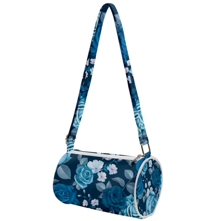 Blue Floral Print  Mini Cylinder Bag