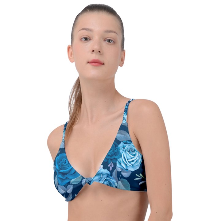 Blue Floral Print  Knot Up Bikini Top