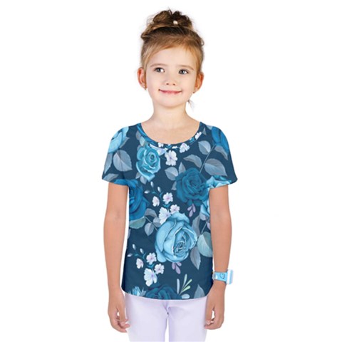 Blue Floral Print  Kids  One Piece Tee by designsbymallika