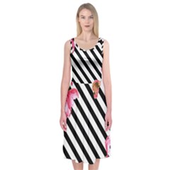 Pink Floral Stripes Midi Sleeveless Dress by designsbymallika