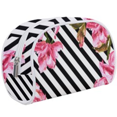 Pink Floral Stripes Makeup Case (large) by designsbymallika