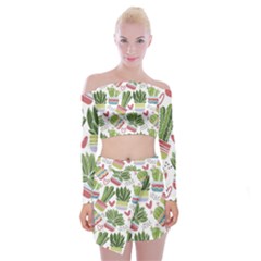 Cactus Love  Off Shoulder Top With Mini Skirt Set by designsbymallika