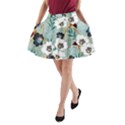 Black White Floral Print A-Line Pocket Skirt View1