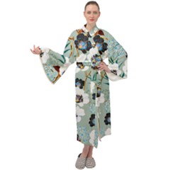 Black White Floral Print Maxi Velour Kimono by designsbymallika