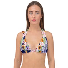 Watercolor Print Floral Design Double Strap Halter Bikini Top by designsbymallika