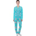 Azure blue and Crazy kitties pattern, cute kittens, cartoon cats theme Casual Jacket and Pants Set View1