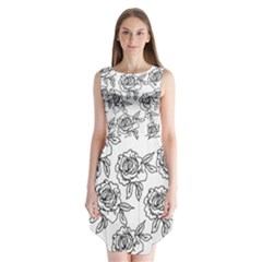 Line Art Black And White Rose Sleeveless Chiffon Dress   by MintanArt