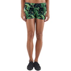 Night Tropical Banana Leaves Yoga Shorts by goljakoff