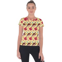 Cute Leaf Pattern Short Sleeve Sports Top  by designsbymallika