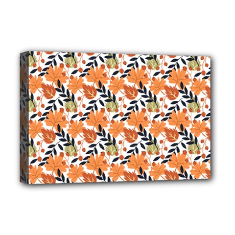 Black Orange Autumn Leaves Pattern Deluxe Canvas 18  X 12  (stretched)