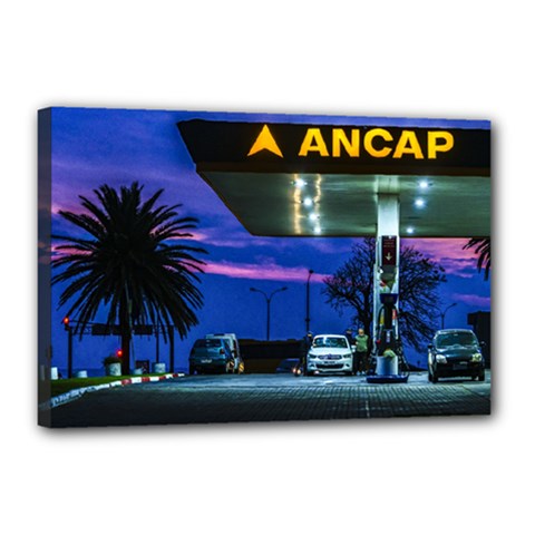 Night Scene Gas Station Building, Montevideo, Uruguay Canvas 18  X 12  (stretched) by dflcprintsclothing