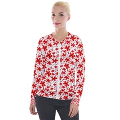 Red Flowers Velvet Zip Up Jacket by CuteKingdom