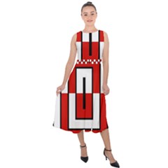 Square Maze Red Midi Tie-back Chiffon Dress by tmsartbazaar