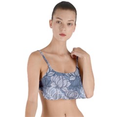 Art Deco Blue And Grey Lotus Flower Leaves Floral Japanese Hand Drawn Lily Layered Top Bikini Top 