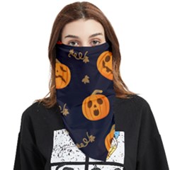 Funny Scary Black Orange Halloween Pumpkins Pattern Face Covering Bandana (triangle) by HalloweenParty