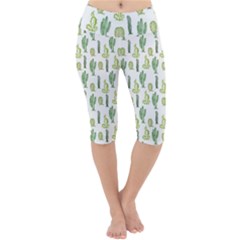 Cactus Pattern Lightweight Velour Cropped Yoga Leggings by goljakoff