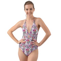 Geometric Flowers Halter Cut-out One Piece Swimsuit by goljakoff