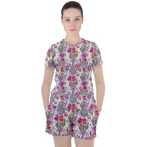 Geometric Flowers Women s Tee And Shorts Set by goljakoff