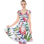 Tropical flamingo Cap Sleeve Front Wrap Midi Dress