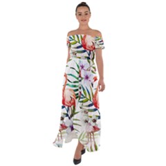 Tropical Flamingo Off Shoulder Open Front Chiffon Dress by goljakoff