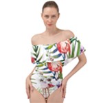 Tropical flamingo Off Shoulder Velour Bodysuit 