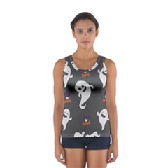 Halloween Ghost Trick Or Treat Seamless Repeat Pattern Sport Tank Top  by KentuckyClothing