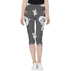 Halloween Ghost Trick Or Treat Seamless Repeat Pattern Inside Out Lightweight Velour Capri Leggings  by KentuckyClothing