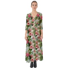 Monstera Flowers Pattern Button Up Boho Maxi Dress by goljakoff