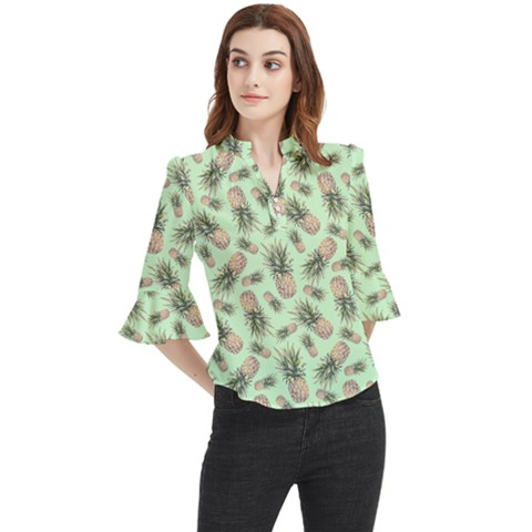 Pineapples Loose Horn Sleeve Chiffon Blouse by goljakoff