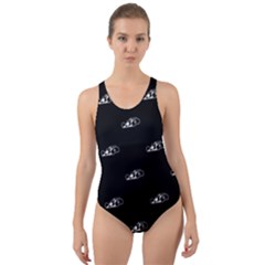 Formula One Black And White Graphic Pattern Cut-out Back One Piece Swimsuit by dflcprintsclothing