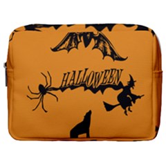 Happy Halloween Scary Funny Spooky Logo Witch On Broom Broomstick Spider Wolf Bat Black 8888 Black A Make Up Pouch (large) by HalloweenParty