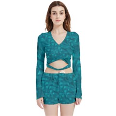 Aqua Folio Velvet Wrap Crop Top And Shorts Set