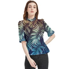 Tropical Leaves Frill Neck Blouse