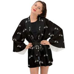 Black And White Boxing Motif Pattern Long Sleeve Kimono by dflcprintsclothing