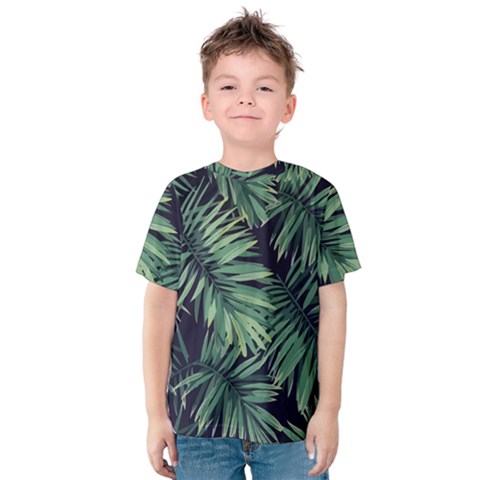 Green Palm Leaves Kids  Cotton Tee by goljakoff