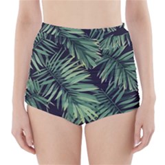 Green Palm Leaves High-waisted Bikini Bottoms by goljakoff