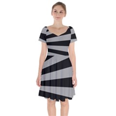 Striped Black And Grey Colors Pattern, Silver Geometric Lines Short Sleeve Bardot Dress by Casemiro