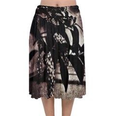 Dark Spring Velvet Flared Midi Skirt by MRNStudios