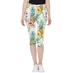 Tropical Pineapples Inside Out Lightweight Velour Capri Leggings  by goljakoff