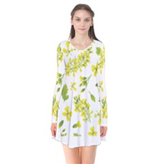 Yellow Flowers Long Sleeve V-neck Flare Dress by designsbymallika