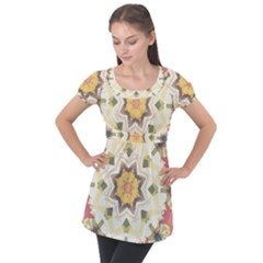 Cute Kaleidoscope Puff Sleeve Tunic Top by Dazzleway