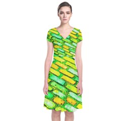 Diagonal Street Cobbles Short Sleeve Front Wrap Dress by essentialimage