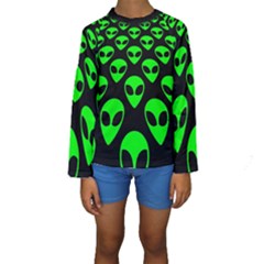 We Are Watching You! Aliens Pattern, Ufo, Faces Kids  Long Sleeve Swimwear by Casemiro