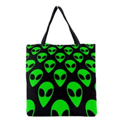 We Are Watching You! Aliens Pattern, Ufo, Faces Grocery Tote Bag by Casemiro