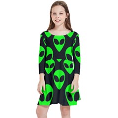 We Are Watching You! Aliens Pattern, Ufo, Faces Kids  Quarter Sleeve Skater Dress by Casemiro