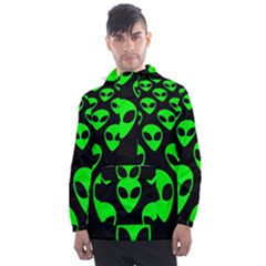 We Are Watching You! Aliens Pattern, Ufo, Faces Men s Front Pocket Pullover Windbreaker by Casemiro