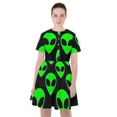 We Are Watching You! Aliens Pattern, Ufo, Faces Sailor Dress by Casemiro