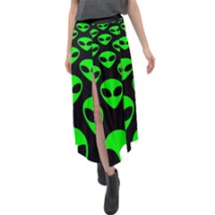 We Are Watching You! Aliens Pattern, Ufo, Faces Velour Split Maxi Skirt by Casemiro