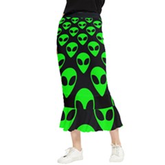 We Are Watching You! Aliens Pattern, Ufo, Faces Maxi Fishtail Chiffon Skirt by Casemiro