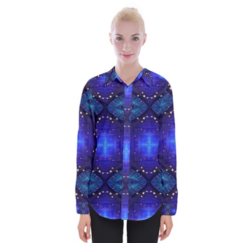 Blue Ornate Womens Long Sleeve Shirt by Dazzleway